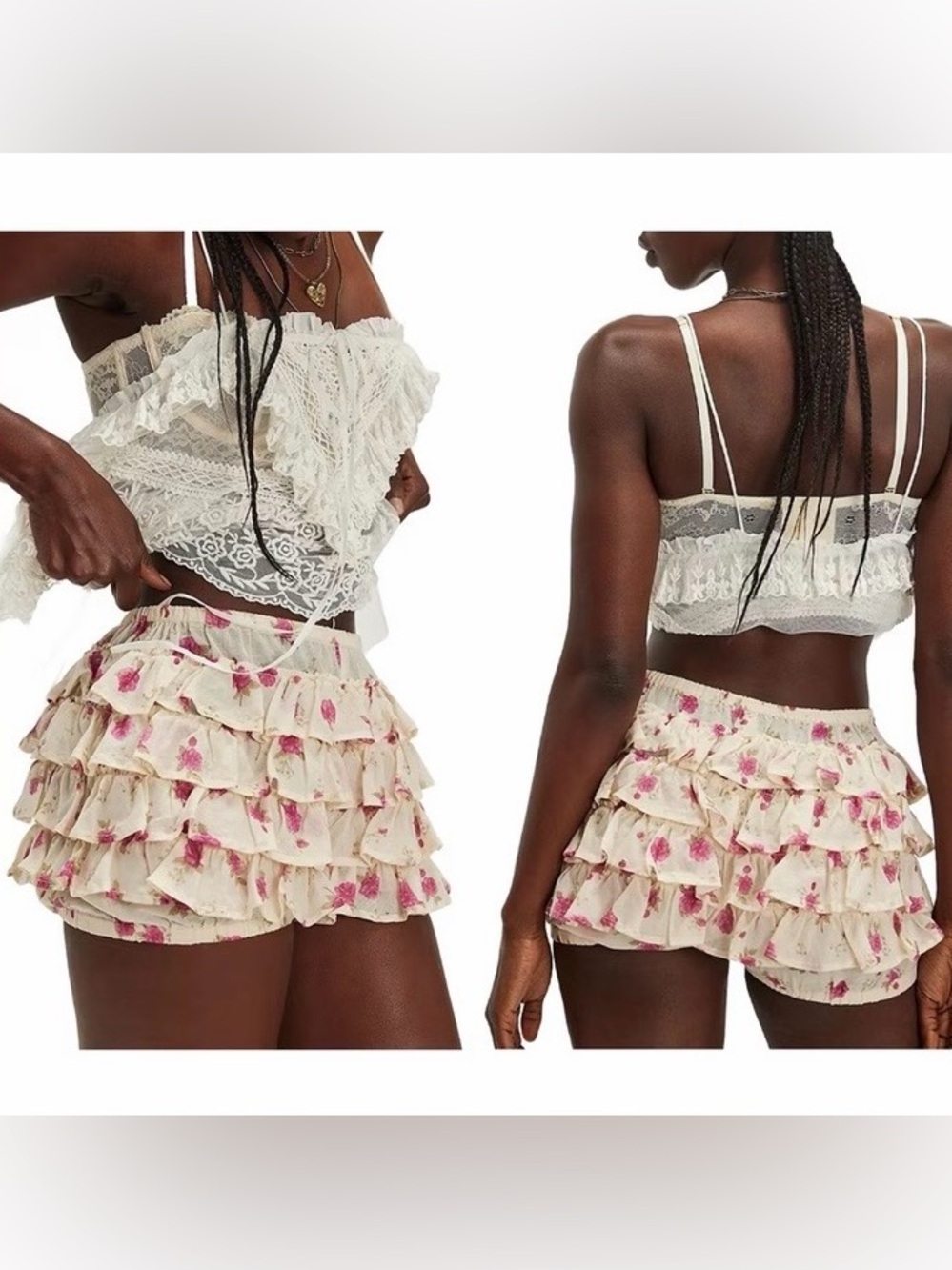 Free People Ruffle Up Bloomer Shorts Ivory Rose Floral Size S NWOT
